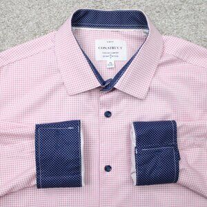 Construct Shirt Mens XL, 17-17 1/2, 34/35 Pink Slim Fit 4 Way Stretch Flip Cuff